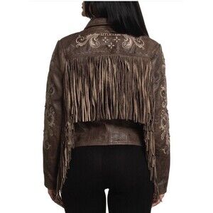 Affliction Willow Jacket (Limited Edition) Embossed Leather with Fringe Sz S NWT